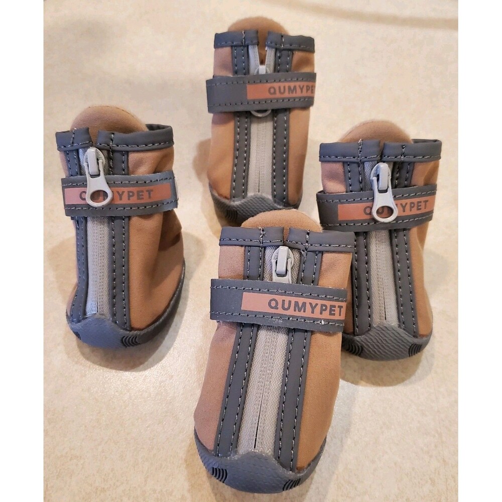 QUMY Pet Dog Boots - Khaki & Gray (Size 2) - Set of 4 Great Condition